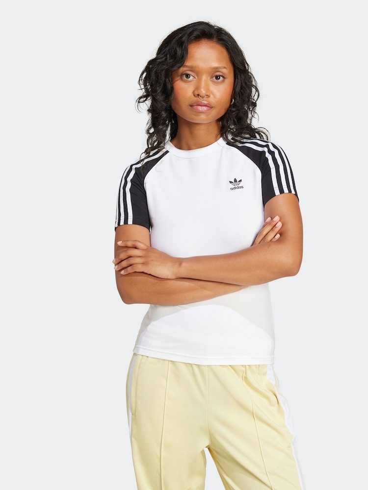 adidas originals White/Black 3 Stripe Slim T-Shirt - Image 1 of 6
