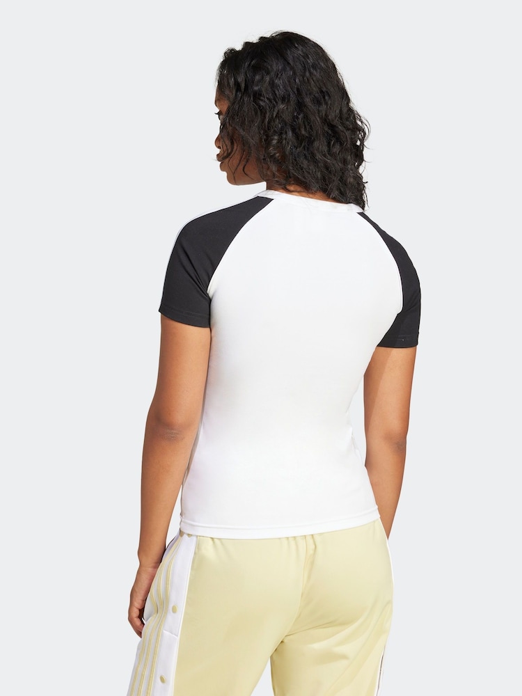 adidas originals White/Black 3 Stripe Slim T-Shirt - Image 2 of 6
