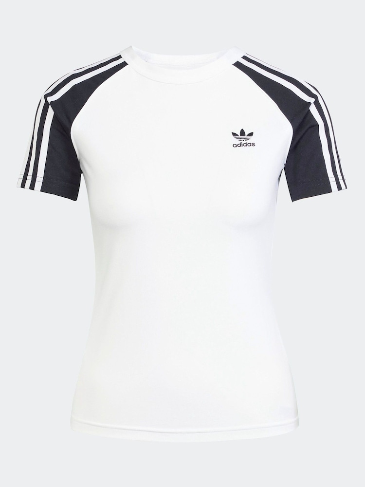 adidas originals White/Black 3 Stripe Slim T-Shirt - Image 6 of 6