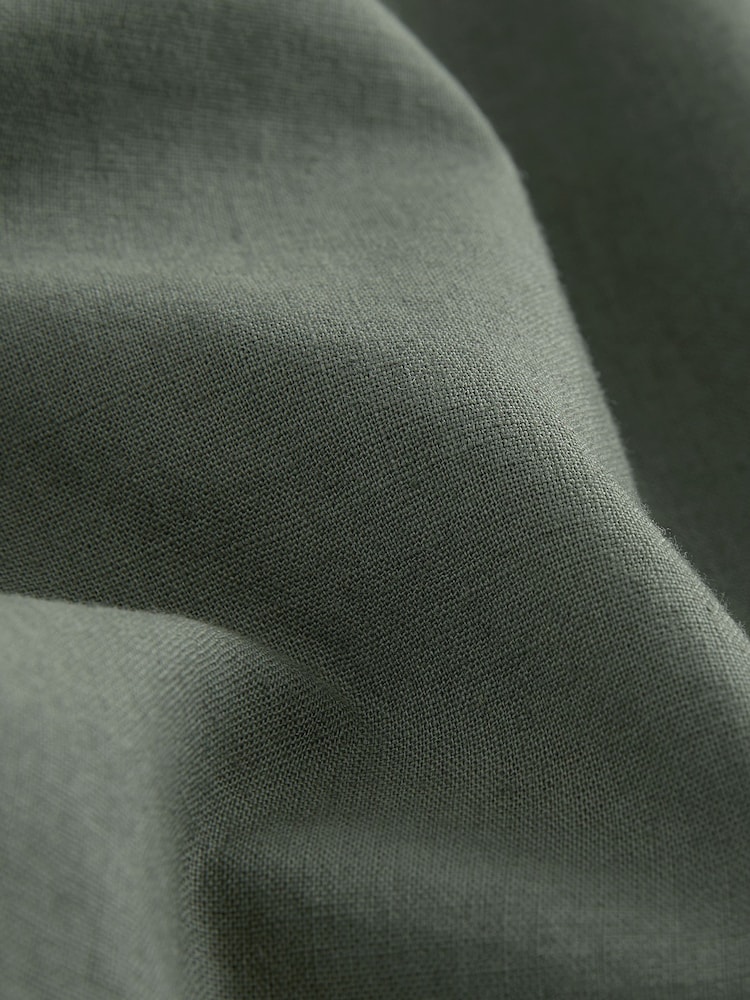 Dark Khaki Regular Tapered Fit Linen Cotton Elasticated Waist Drawstring Trousers - Image 13 of 13