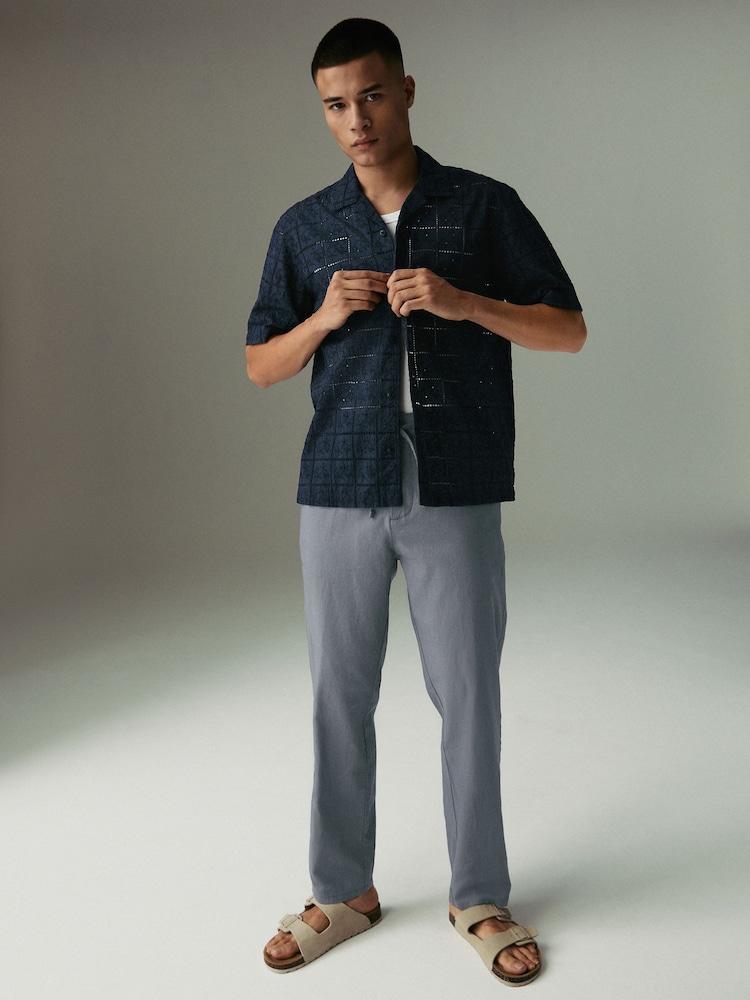 Blue Slate Regular Tapered Fit Linen Cotton Chino Trousers - Image 3 of 9