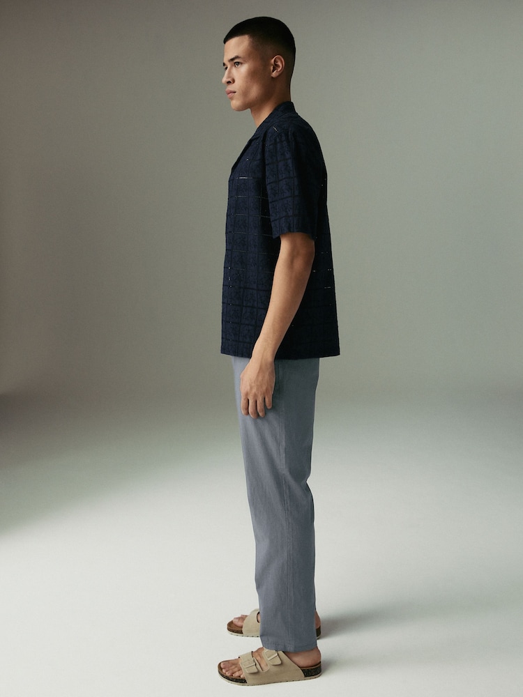 Blue Slate Regular Tapered Fit Linen Cotton Chino Trousers - Image 4 of 9