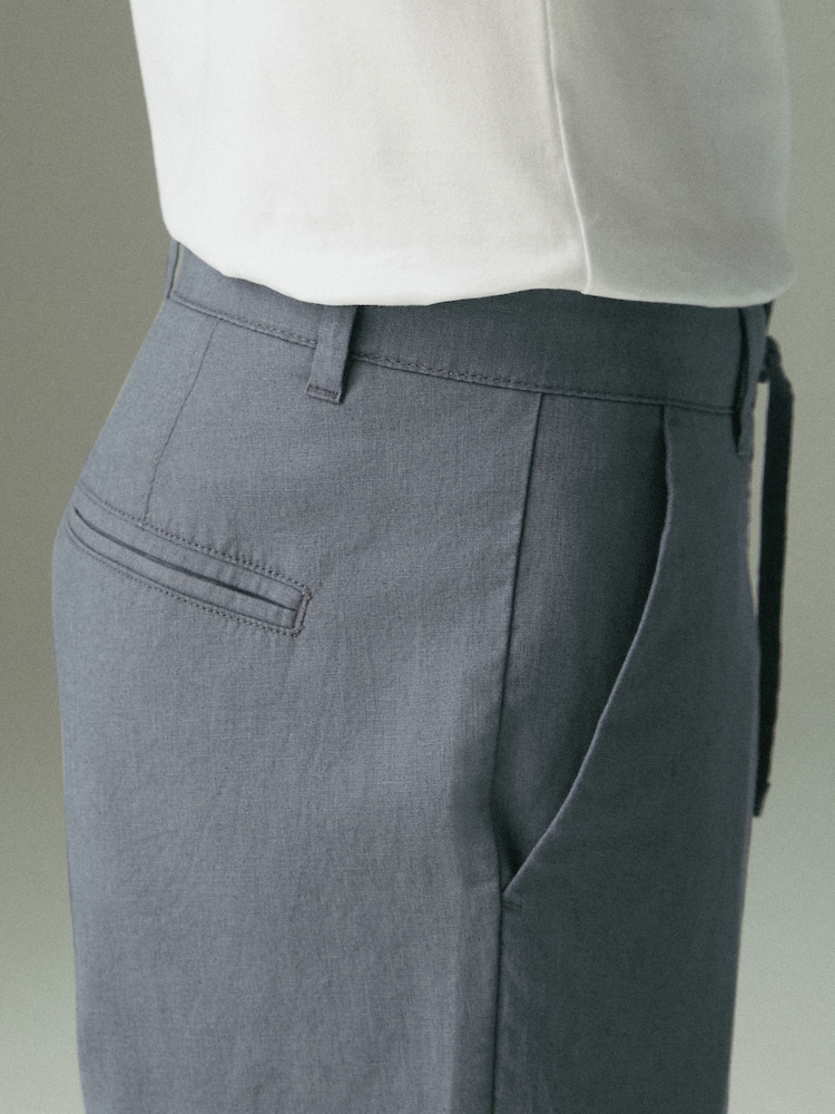 Blue Slate Regular Tapered Fit Linen Cotton Chino Trousers - Image 6 of 9