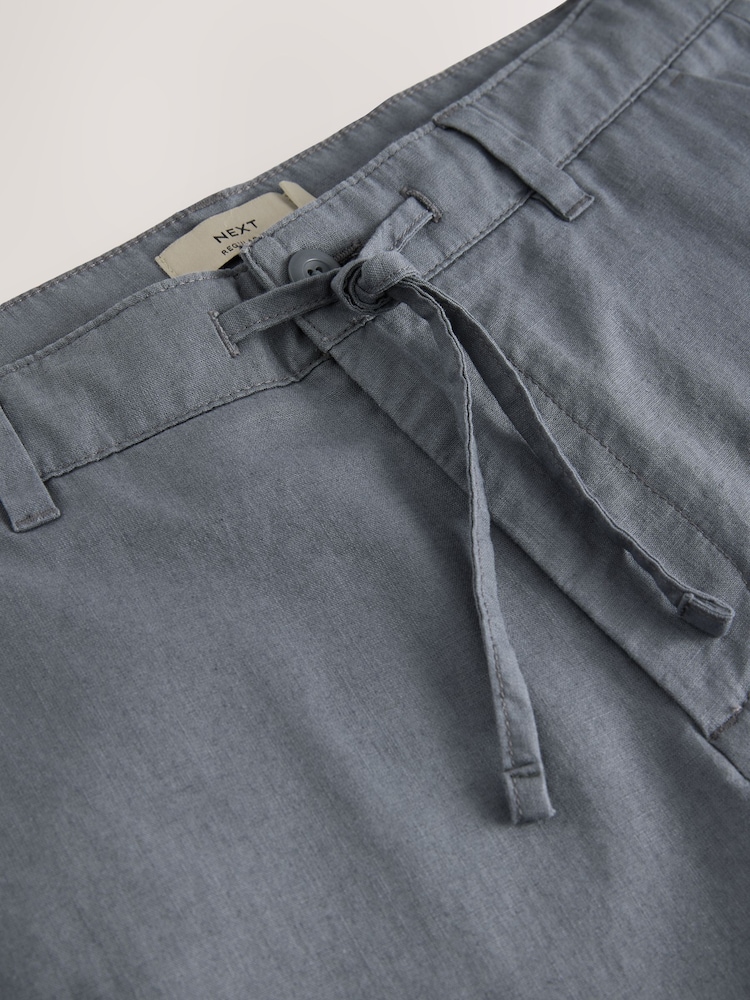 Blue Slate Regular Tapered Fit Linen Cotton Chino Trousers - Image 7 of 9