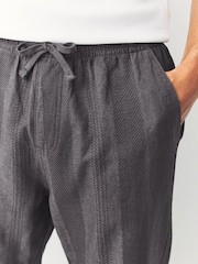 Dark Grey Regular Tapered Fit Cotton Linen Striped Trousers - Image 4 of 8