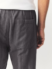 Dark Grey Regular Tapered Fit Cotton Linen Striped Trousers - Image 5 of 8