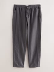 Dark Grey Regular Tapered Fit Cotton Linen Striped Trousers - Image 6 of 8