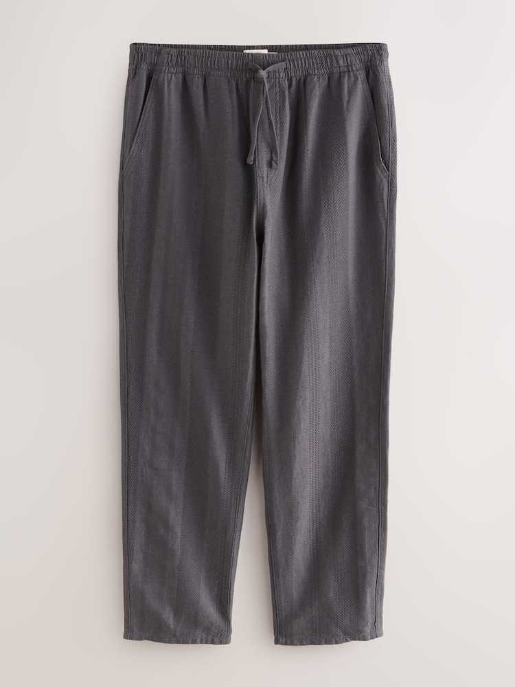 Dark Grey Regular Tapered Fit Cotton Linen Striped Trousers - Image 6 of 8