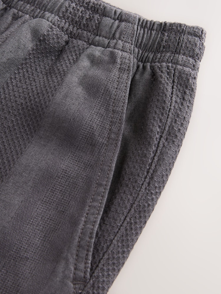 Dark Grey Regular Tapered Fit Cotton Linen Striped Trousers - Image 8 of 8