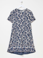 FatFace Simone Blue Paisley Short Sleeve Jersey Dress - Image 10 of 10