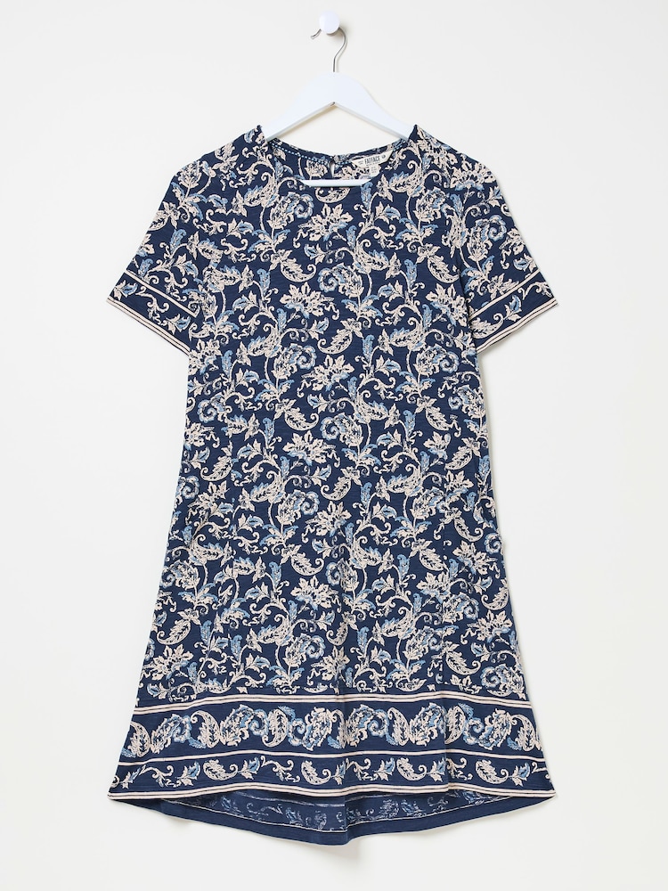 FatFace Simone Blue Paisley Short Sleeve Jersey Dress - Image 10 of 10