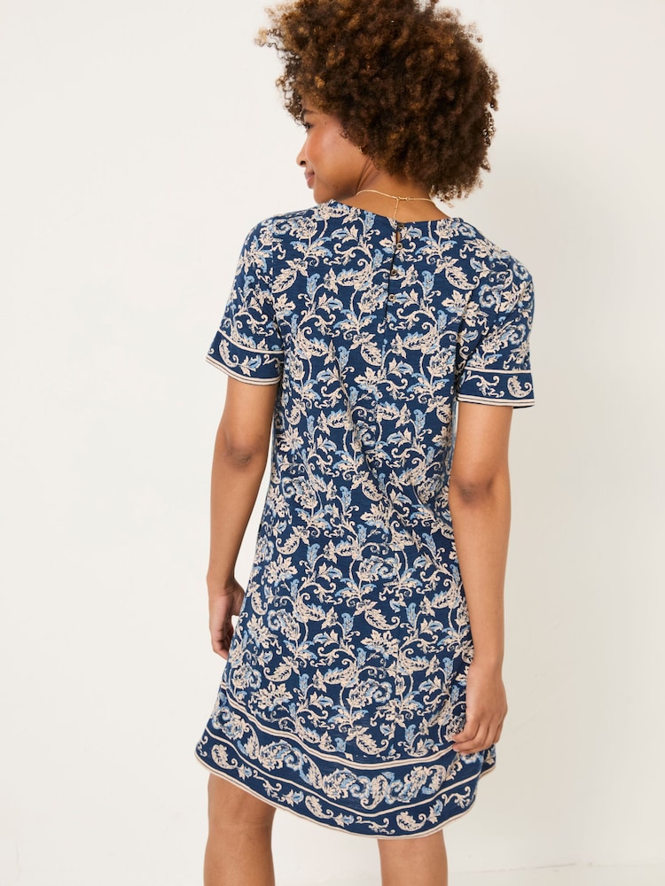 FatFace Simone Blue Paisley Short Sleeve Jersey Dress - Image 2 of 10