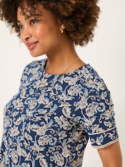 FatFace Simone Blue Paisley Short Sleeve Jersey Dress - Image 4 of 10