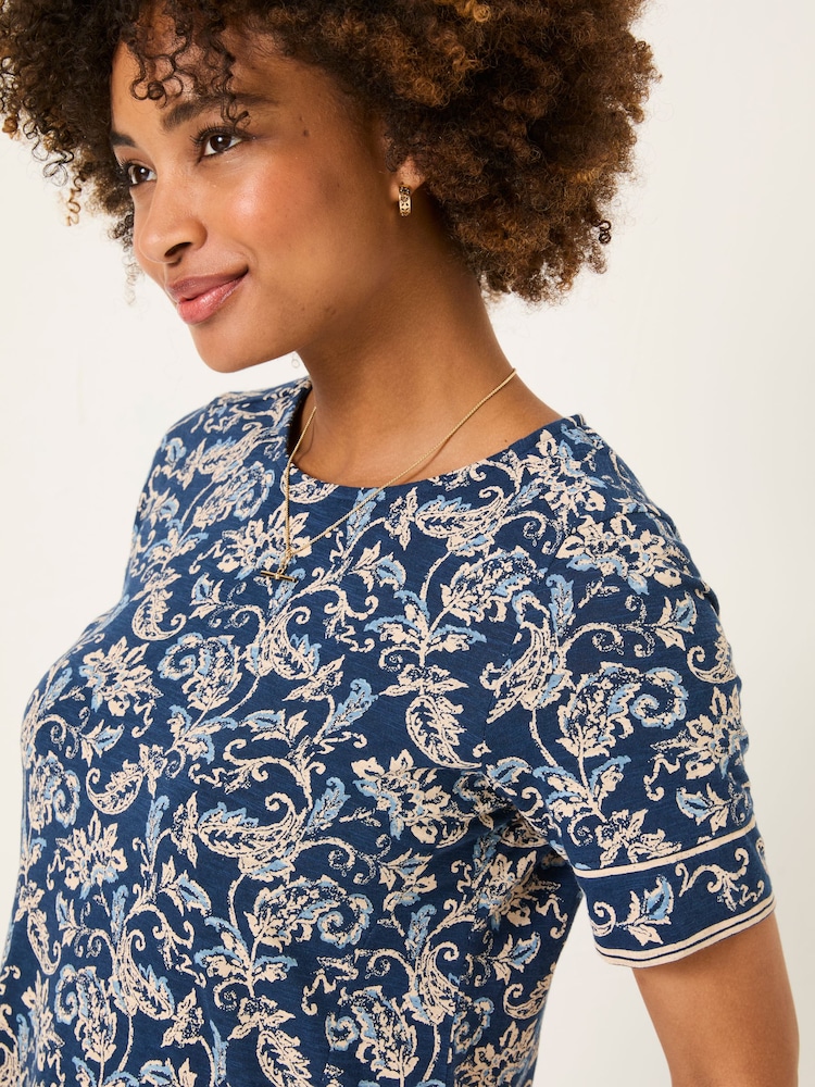 FatFace Simone Blue Paisley Short Sleeve Jersey Dress - Image 4 of 10