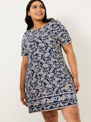 FatFace Simone Blue Paisley Short Sleeve Jersey Dress - Image 6 of 10