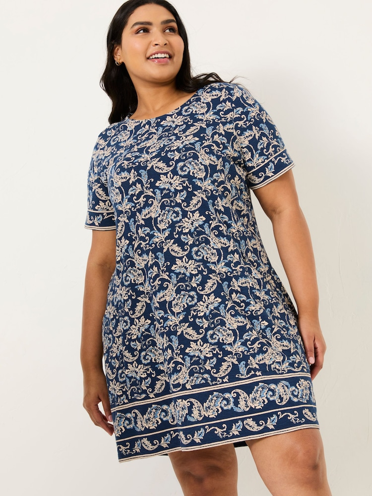 FatFace Simone Blue Paisley Short Sleeve Jersey Dress - Image 6 of 10