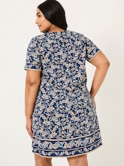 FatFace Simone Blue Paisley Short Sleeve Jersey Dress - Image 7 of 10