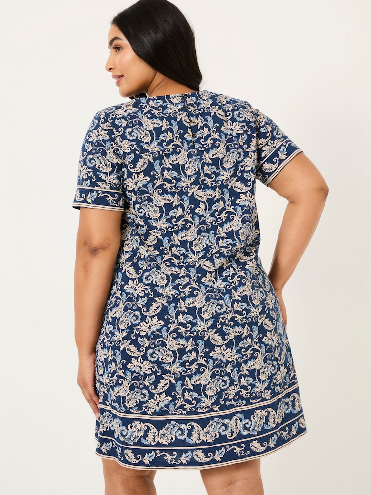 FatFace Simone Blue Paisley Short Sleeve Jersey Dress - Image 7 of 10