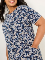 FatFace Simone Blue Paisley Short Sleeve Jersey Dress - Image 8 of 10