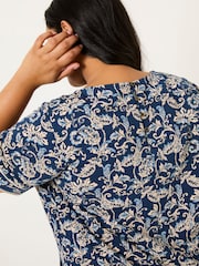 FatFace Simone Blue Paisley Short Sleeve Jersey Dress - Image 9 of 10