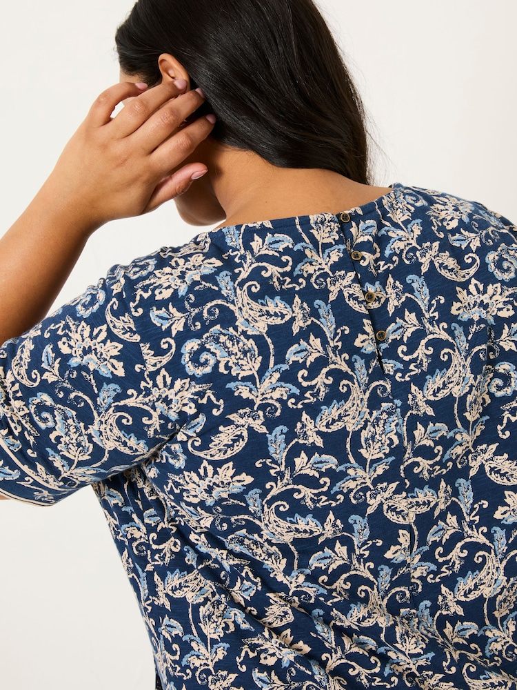 FatFace Simone Blue Paisley Short Sleeve Jersey Dress - Image 9 of 10