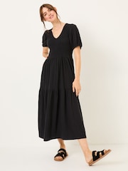 FatFace Danielle Black Detail Floral Midi Dress - Image 1 of 5