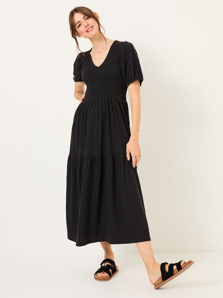 FatFace Danielle Black Detail Floral Midi Dress - Image 1 of 5