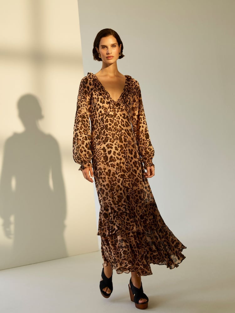 Monsoon Brown Rowena Leopard Print Ruffle Dress - Image 1 of 7 Monsoon Brown Rowena Leopard Print Ruffle Dress - Image 1 of 7