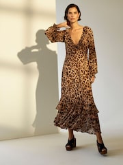 Monsoon Brown Rowena Leopard Print Ruffle Dress - Image 2 of 7