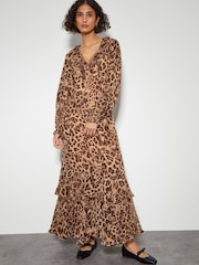 Monsoon Brown Rowena Leopard Print Ruffle Dress - Image 3 of 7