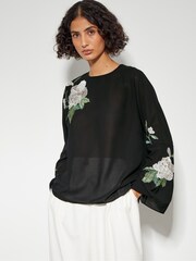 Monsoon Black Ariah Floral Satin Blouse - Image 1 of 4