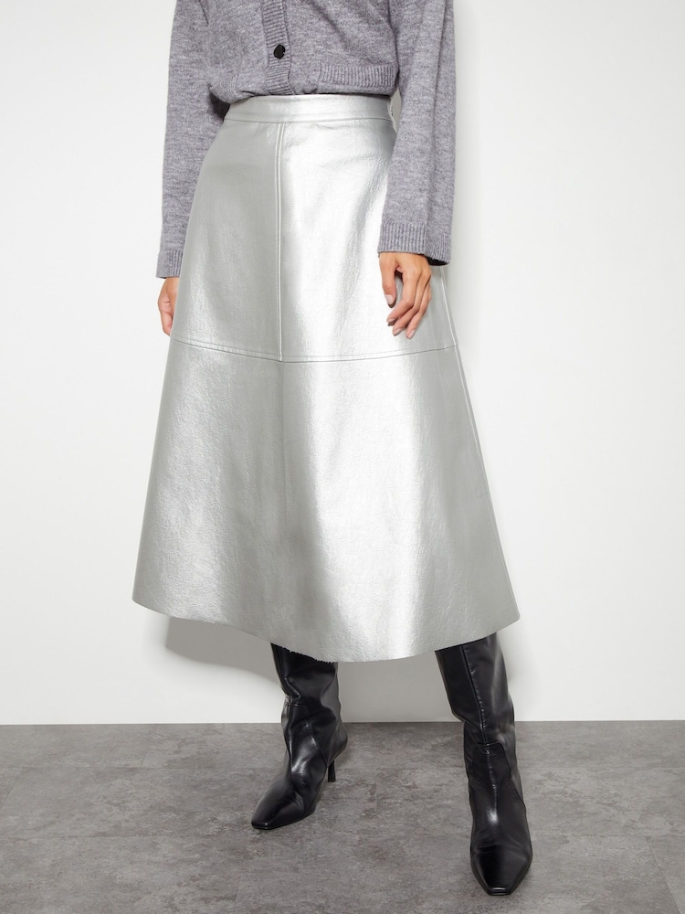 Monsoon Silver Pippa Faux Leather Skirt - Image 1 of 4 Monsoon Silver Pippa Faux Leather Skirt - Image 1 of 4