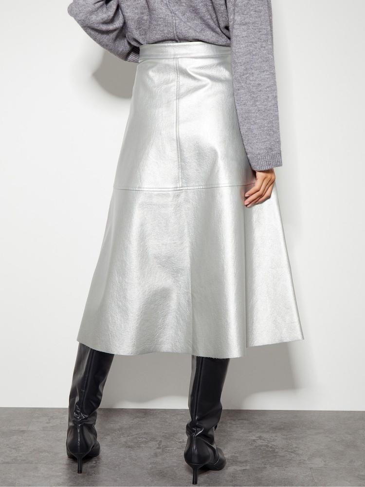 Monsoon Silver Pippa Faux Leather Skirt - Image 2 of 4 Monsoon Silver Pippa Faux Leather Skirt - Image 2 of 4