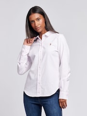 U.S. Polo Assn. Pink Womens Classic Fit 100% Cotton Stripe Oxford Shirt - Image 1 of 5