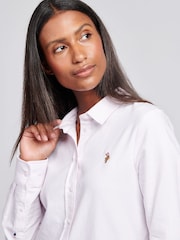 U.S. Polo Assn. Pink Womens Classic Fit 100% Cotton Stripe Oxford Shirt - Image 2 of 5
