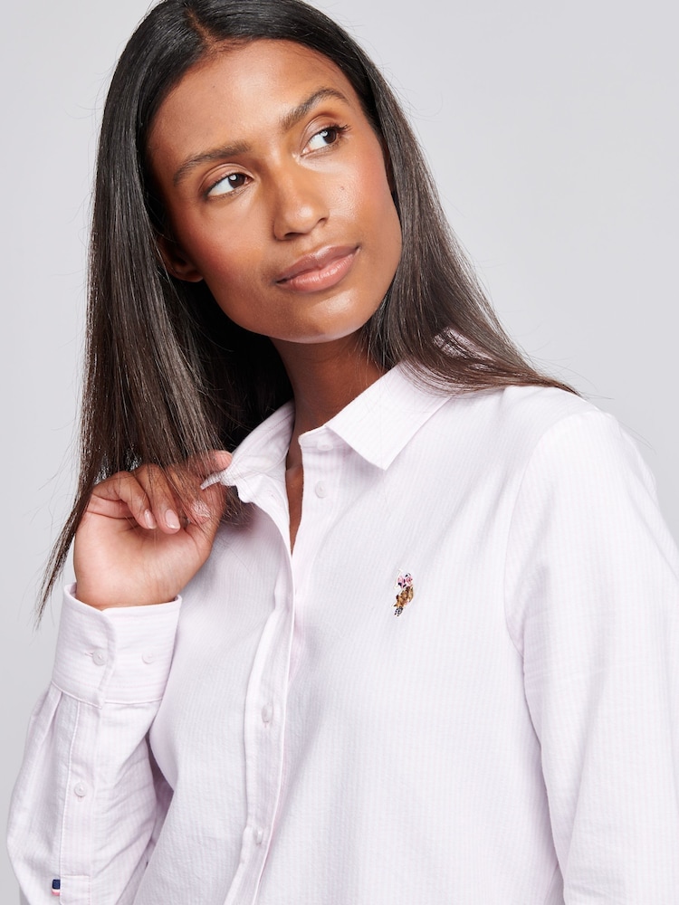U.S. Polo Assn. Pink Womens Classic Fit 100% Cotton Stripe Oxford Shirt - Image 2 of 5