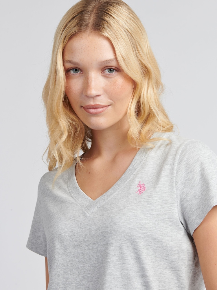 U.S. Polo Assn. Grey Womens Regular Fit V-Neck T-Shirt - Image 2 of 7