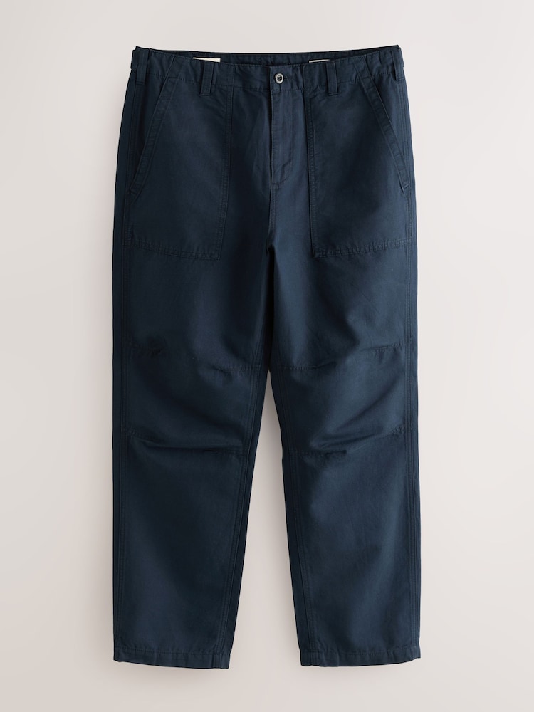 Navy Relaxed Fit Fatigue Pocket Cotton Linen Trousers - Image 1 of 4