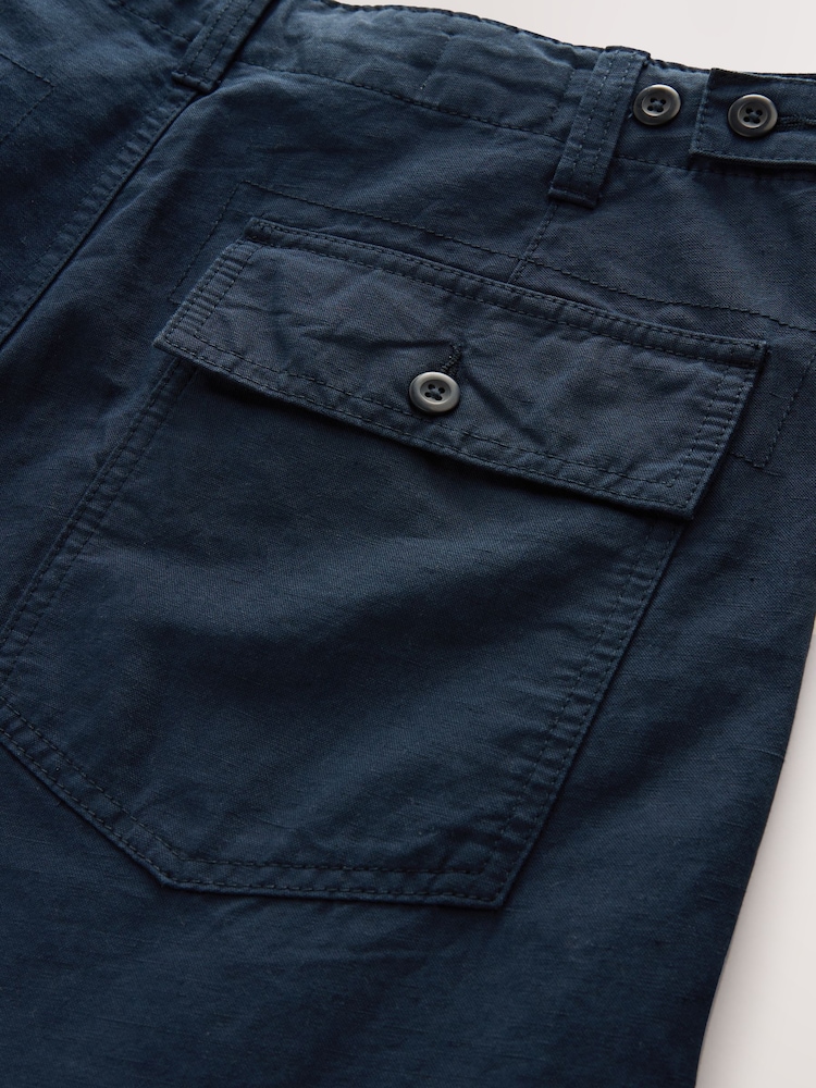Navy Relaxed Fit Fatigue Pocket Cotton Linen Trousers - Image 10 of 10