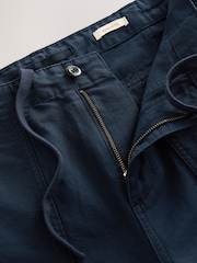 Navy Relaxed Fit Fatigue Pocket Cotton Linen Trousers - Image 3 of 4