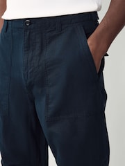 Navy Relaxed Fit Fatigue Pocket Cotton Linen Trousers - Image 5 of 10