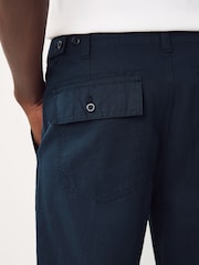 Navy Relaxed Fit Fatigue Pocket Cotton Linen Trousers - Image 6 of 10