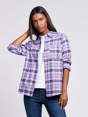 U.S. Polo Assn. Womens Purple 100% Cotton Loose Fit Brushed Check Shirt - Image 1 of 4