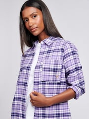 U.S. Polo Assn. Womens Purple 100% Cotton Loose Fit Brushed Check Shirt - Image 2 of 4