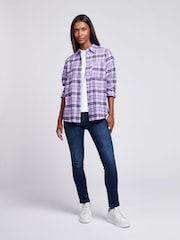 U.S. Polo Assn. Womens Purple 100% Cotton Loose Fit Brushed Check Shirt - Image 3 of 4