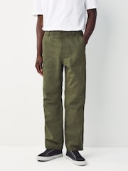 Khaki Green Relaxed Fit Fatigue Pocket Cotton Linen Trousers - Image 1 of 10
