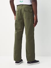 Khaki Green Relaxed Fit Fatigue Pocket Cotton Linen Trousers - Image 2 of 10