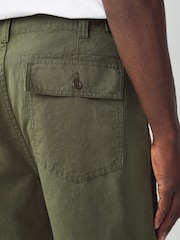 Khaki Green Relaxed Fit Fatigue Pocket Cotton Linen Trousers - Image 5 of 10