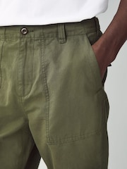 Khaki Green Relaxed Fit Fatigue Pocket Cotton Linen Trousers - Image 6 of 10