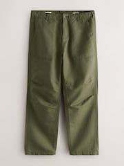 Khaki Green Relaxed Fit Fatigue Pocket Cotton Linen Trousers - Image 7 of 10